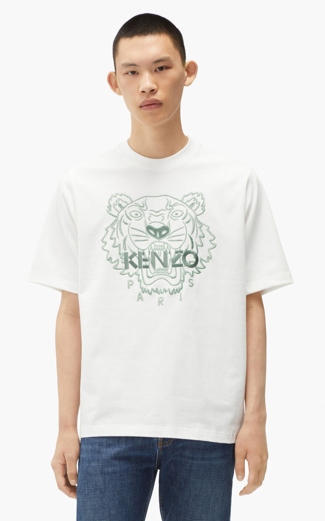 Kenzo Loose fitting Tiger Moška Majice Bela SI-5097350